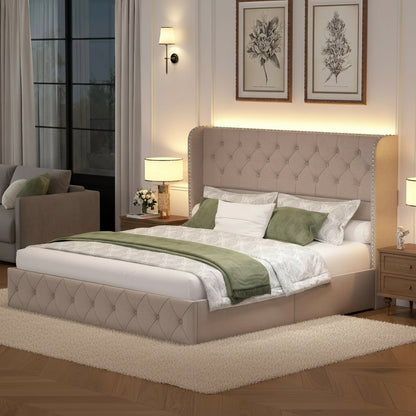 Korav Upholstered Bed Frame with Storage Drawers and LED lights