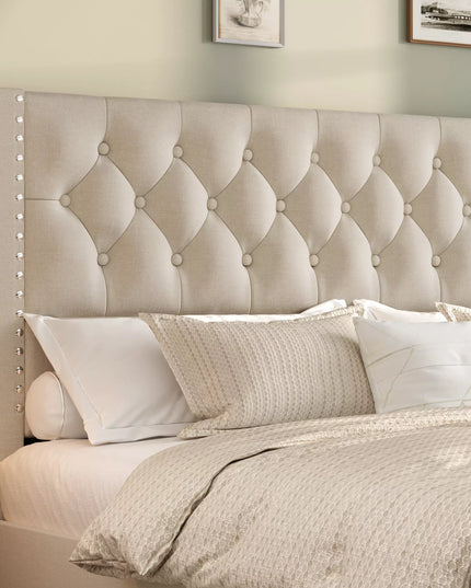 Vella Linen Upholstered Bed Frame with Storage, 4 Drawers