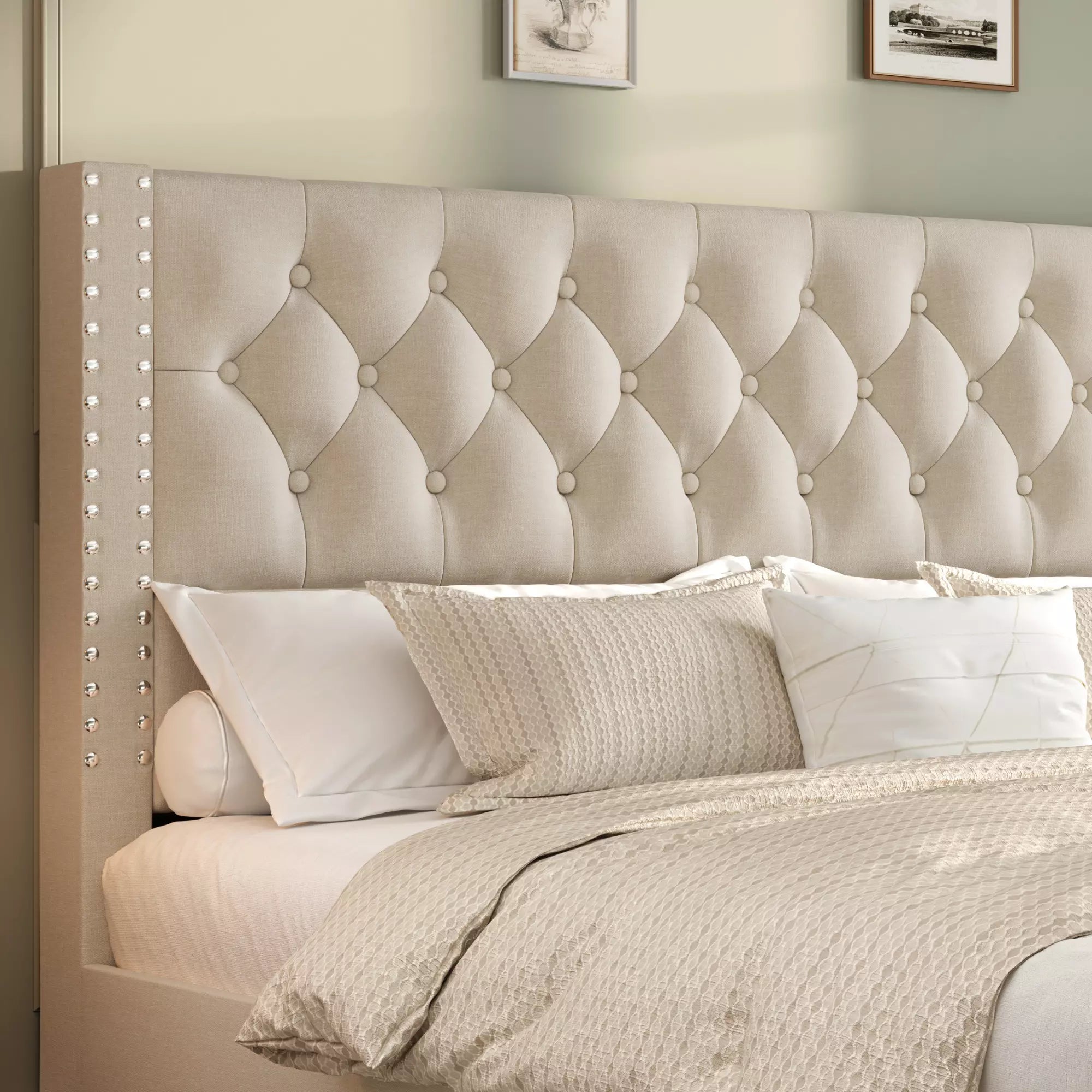 Vella Linen Upholstered Bed Frame with Storage, 4 Drawers