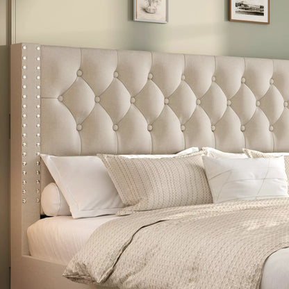 Vella Linen Upholstered Bed Frame with Storage, 4 Drawers