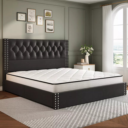 Veva Velvet Upholstered Bed Frame with Storage, 4 Drawers