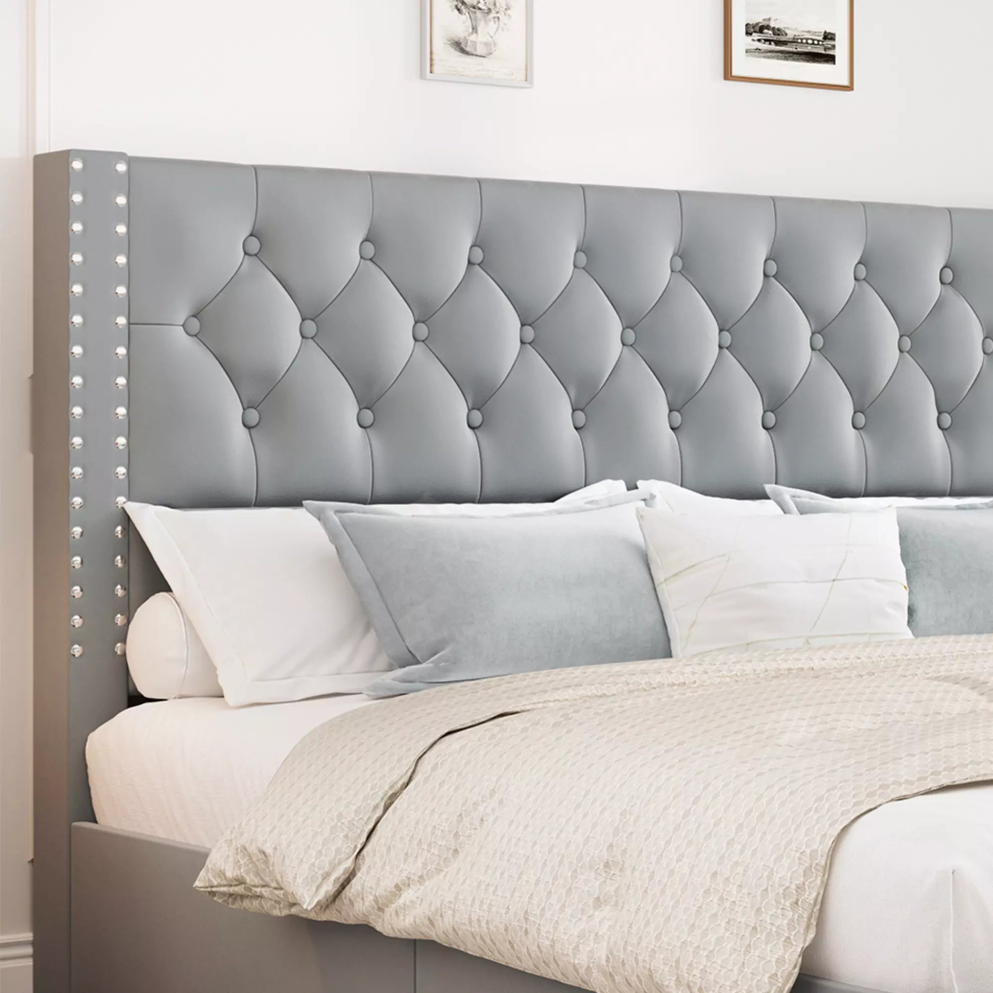 Veva Velvet Upholstered Bed Frame with Storage, 4 Drawers