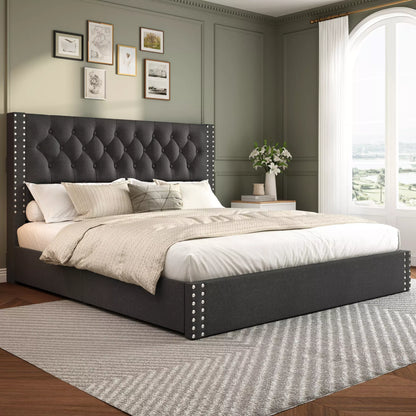 Vella Linen Upholstered Bed Frame with Storage, 4 Drawers