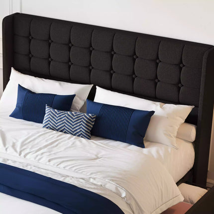 Liora Box Tufted Upholstered Bed Frame with 4 Storage Drawers and Lights