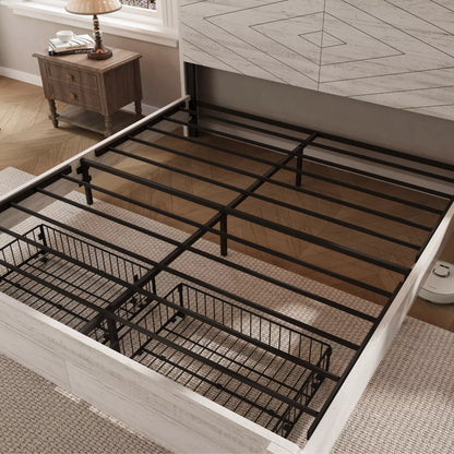 Arlo Farmhouse Wood Bed Frame, 52" Tall Headboard with Led Lights,Charging Station and 2 Drawers