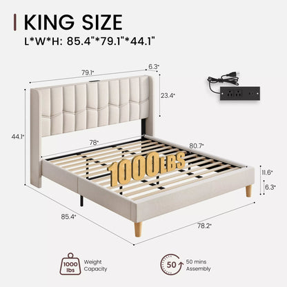 Mara Upholstered Platform Wingback Bed Frame