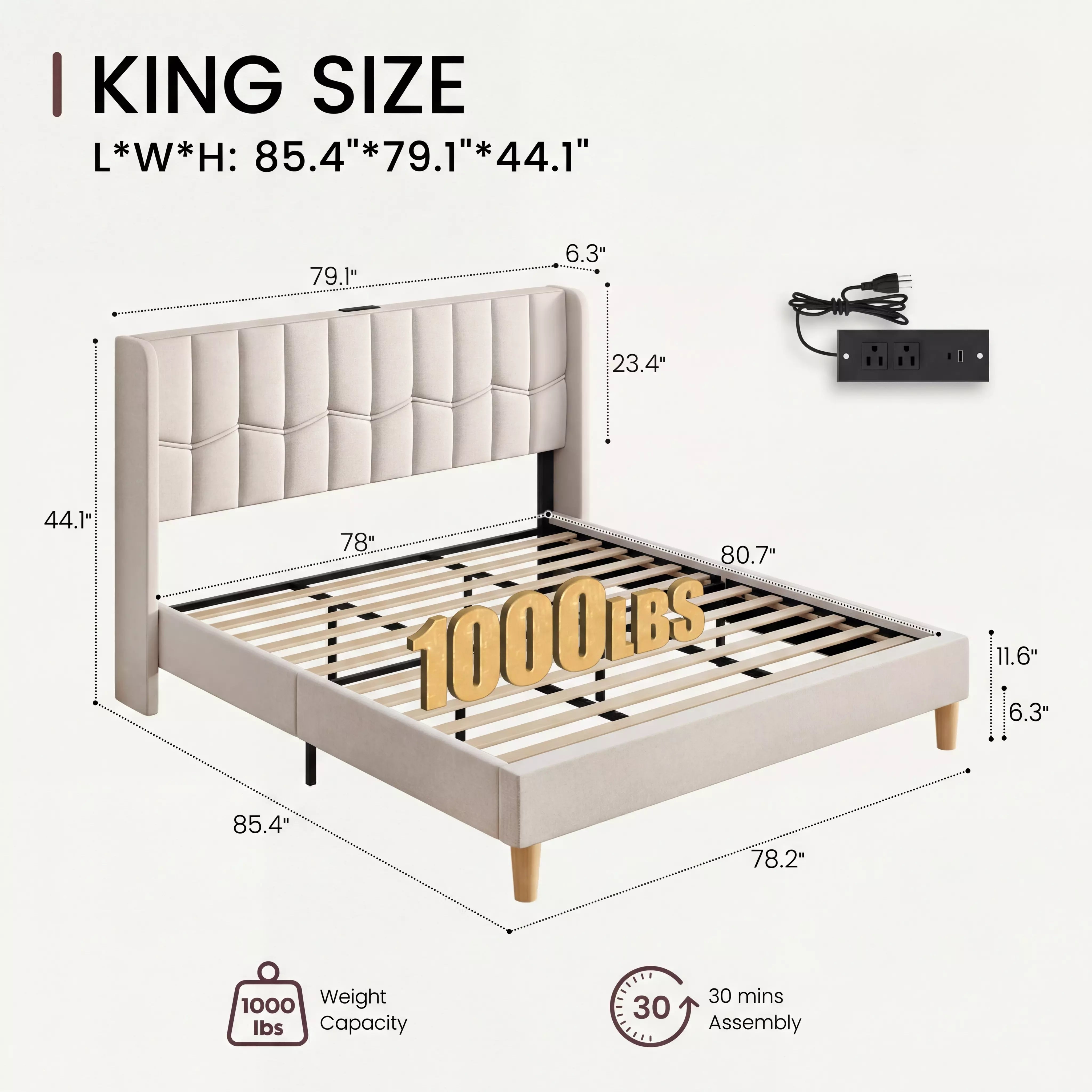 Mara Upholstered Platform Wingback Bed Frame