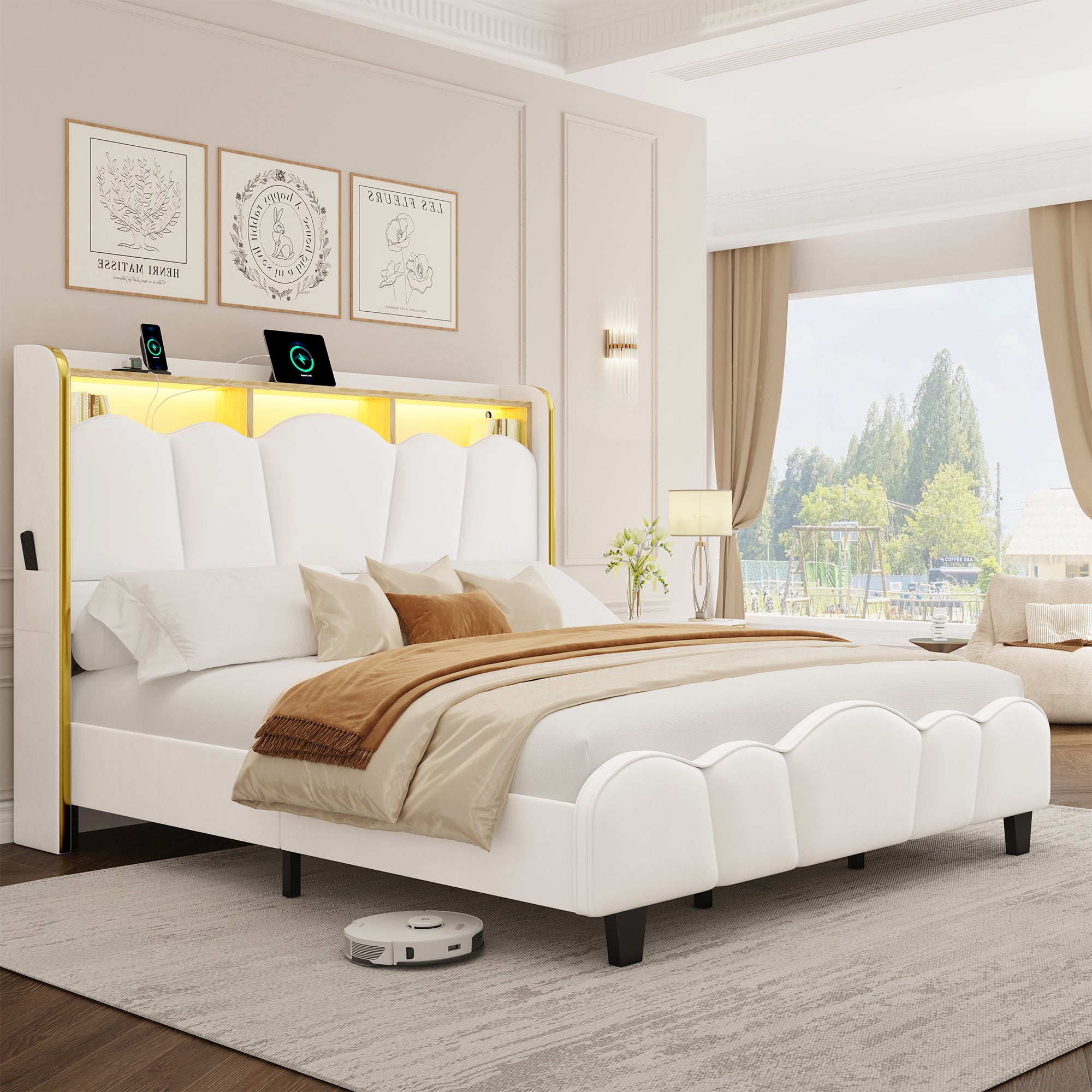 Melora Arch Headboard Velvet Upholstered Bed Frame