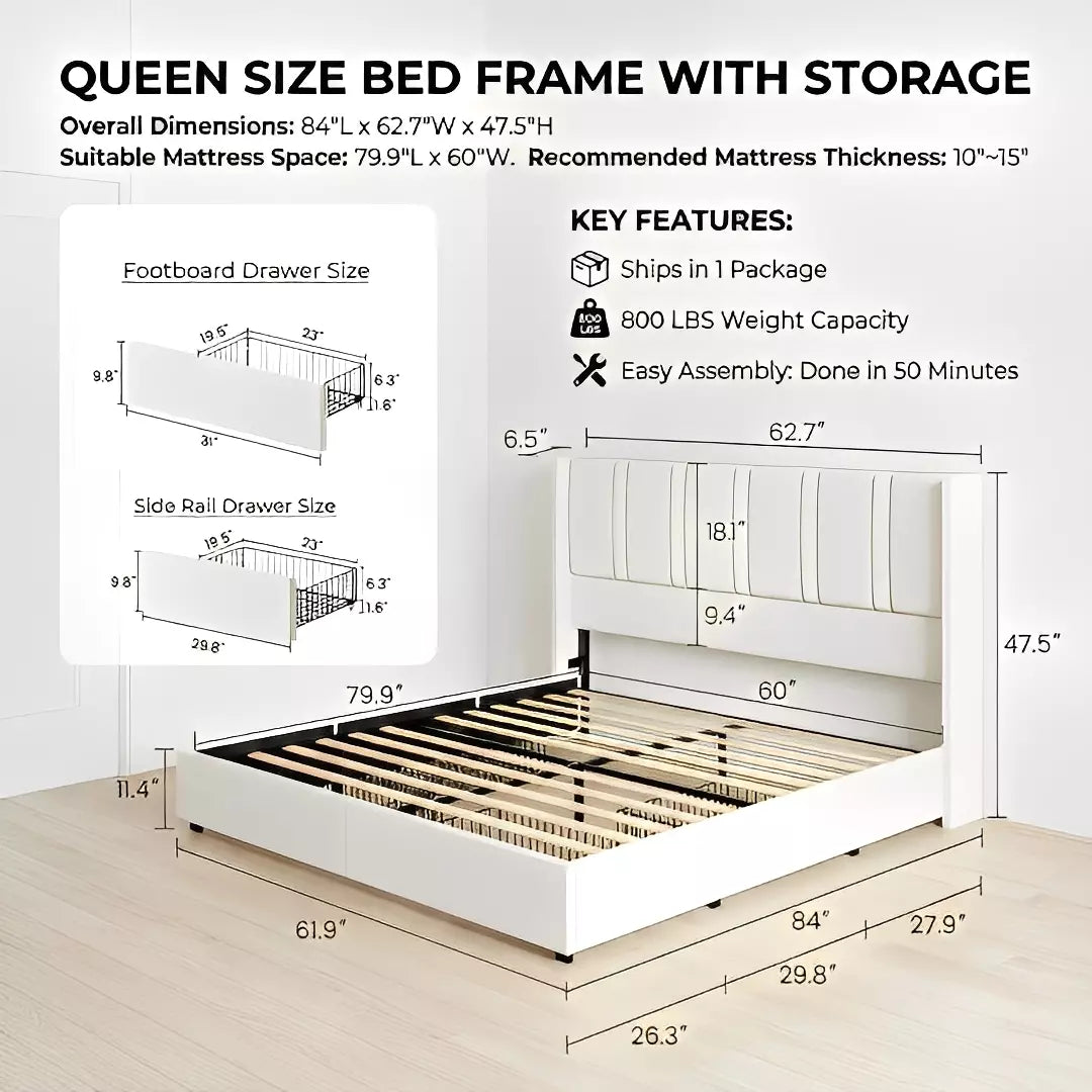 Modro Linen Bed Frame With Storage