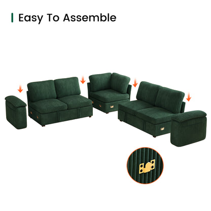 Nola Modular Corduroy Sleeper Sectional Sofa | 5 Seater |  L Shape Corner