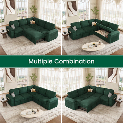 Nola Modular Corduroy Sleeper Sectional Sofa | 5 Seater |  L Shape Corner