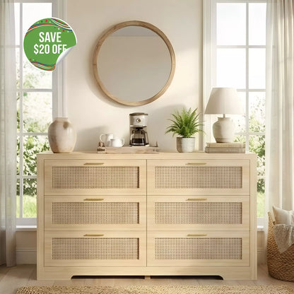 Boho Chic Rattan 6 Drawer Dressers