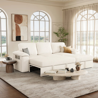 Nola Modular Corduroy Sleeper Sectional Sofa | 3 Seater |  L Shape Corner