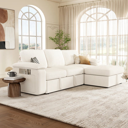 Nola Modular Corduroy Sleeper Sectional Sofa | 3 Seater |  L Shape Corner