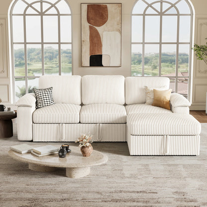 Nola Modular Corduroy Sleeper Sectional Sofa | 3 Seater |  L Shape Corner