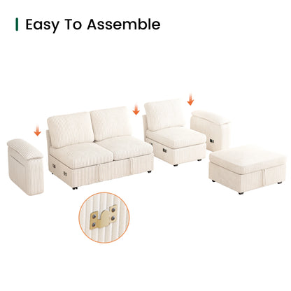 Nola Modular Corduroy Sleeper Sectional Sofa | 3 Seater |  L Shape Corner