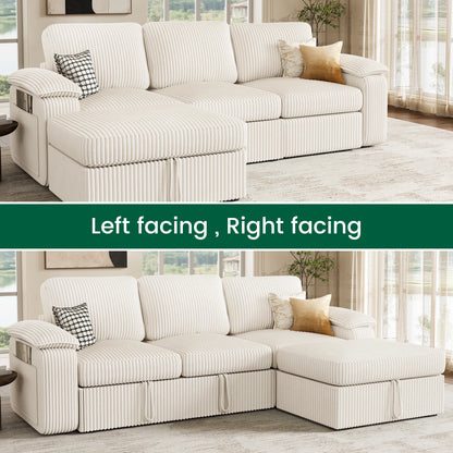 Nola Modular Corduroy Sleeper Sectional Sofa | 3 Seater |  L Shape Corner