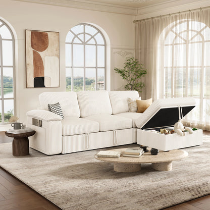 Nola Modular Corduroy Sleeper Sectional Sofa | 3 Seater |  L Shape Corner