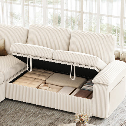 Nola Modular Corduroy Sleeper Sectional Sofa | 5 Seater |  L Shape Corner