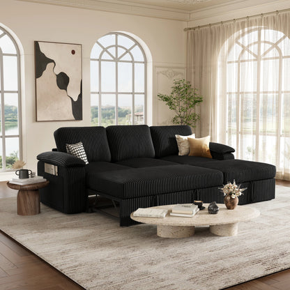 Nola Modular Corduroy Sleeper Sectional Sofa | 3 Seater |  L Shape Corner