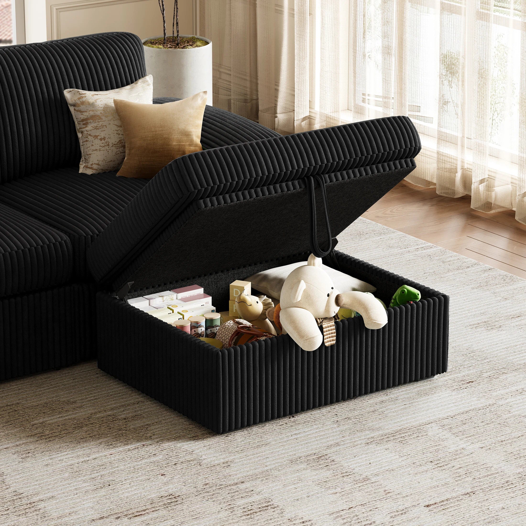 Nola Modular Corduroy Sleeper Sectional Sofa | 3 Seater |  L Shape Corner