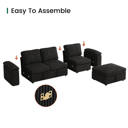 Nola Modular Corduroy Sleeper Sectional Sofa | 3 Seater |  L Shape Corner