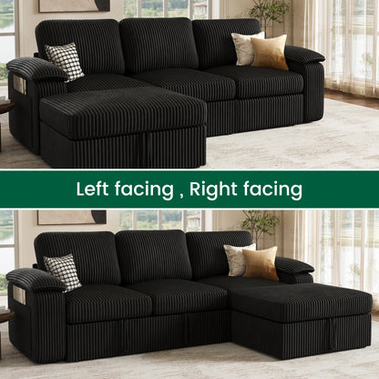 Nola Modular Corduroy Sleeper Sectional Sofa | 3 Seater |  L Shape Corner