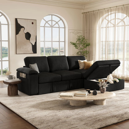 Nola Modular Corduroy Sleeper Sectional Sofa | 3 Seater |  L Shape Corner