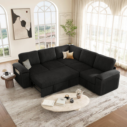 Nola Modular Corduroy Sleeper Sectional Sofa | 5 Seater |  L Shape Corner