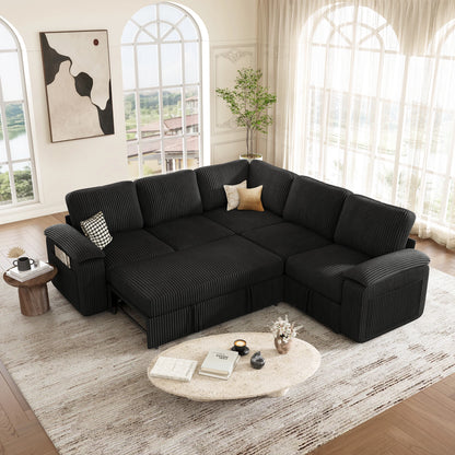 Nola Modular Corduroy Sleeper Sectional Sofa | 5 Seater |  L Shape Corner