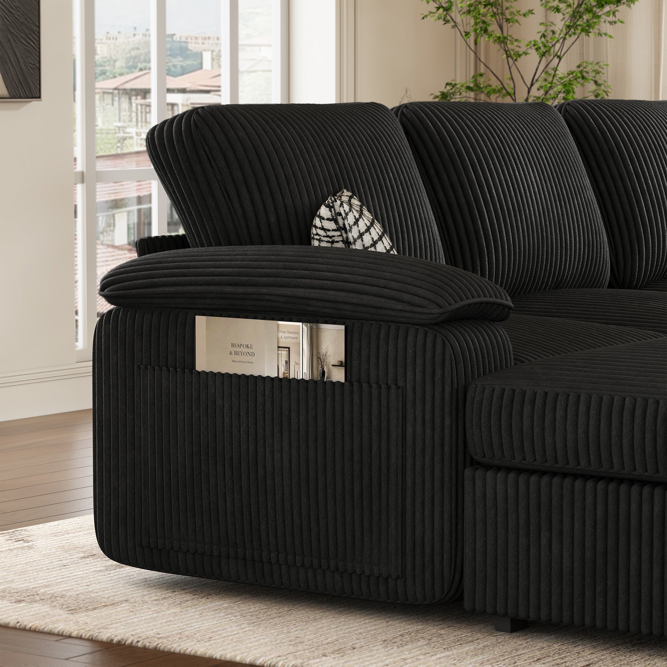 Nola Modular Corduroy Sleeper Sectional Sofa | 5 Seater |  L Shape Corner