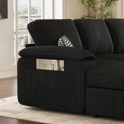 Nola Modular Corduroy Sleeper Sectional Sofa | 5 Seater |  L Shape Corner