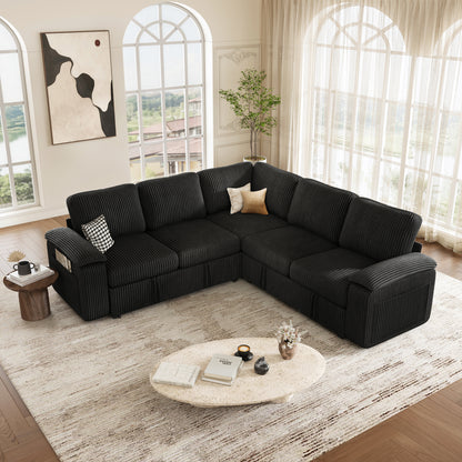 Nola Modular Corduroy Sleeper Sectional Sofa | 5 Seater |  L Shape Corner