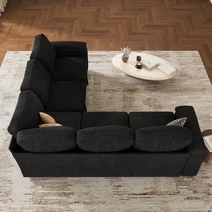 Nola Modular Corduroy Sleeper Sectional Sofa | 5 Seater |  L Shape Corner