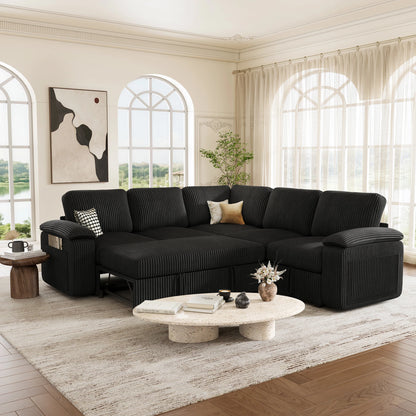 Nola Modular Corduroy Sleeper Sectional Sofa | 5 Seater |  L Shape Corner