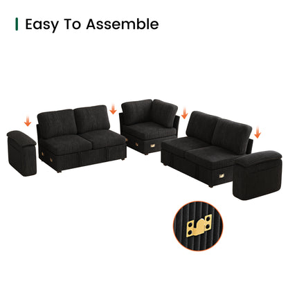 Nola Modular Corduroy Sleeper Sectional Sofa | 5 Seater |  L Shape Corner