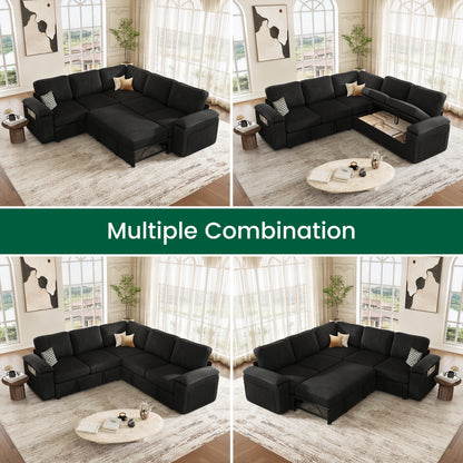 Nola Modular Corduroy Sleeper Sectional Sofa | 5 Seater |  L Shape Corner