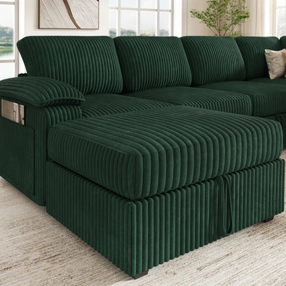 Nola Modular Corduroy Sleeper Sectional Sofa | 5 Seater |  L Shape Corner