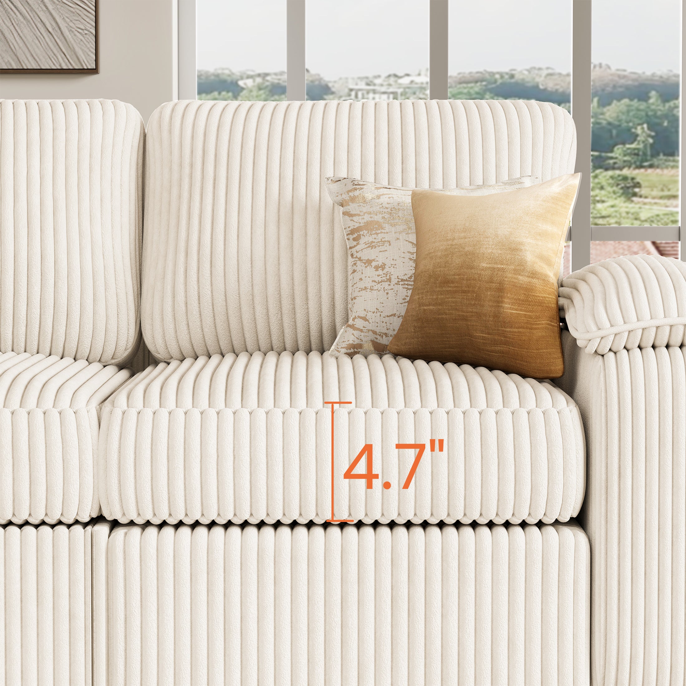 Nola Modular Corduroy Sleeper Sectional Sofa | 5 Seater |  L Shape Corner
