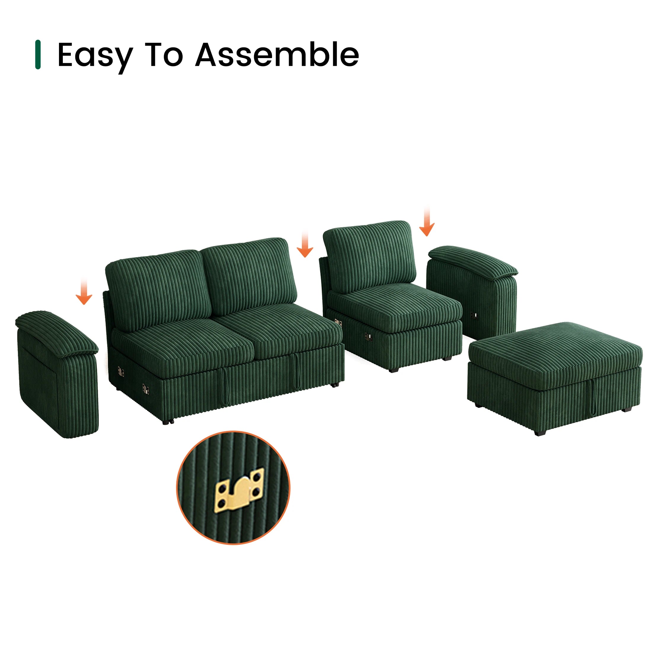 Nola Modular Corduroy Sleeper Sectional Sofa | 3 Seater |  L Shape Corner