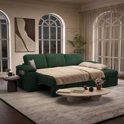 Nola Modular Corduroy Sleeper Sectional Sofa | 3 Seater |  L Shape Corner