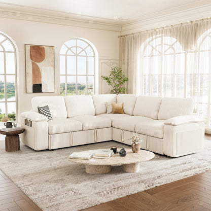 Nola Modular Corduroy Sleeper Sectional Sofa | 5 Seater |  L Shape Corner