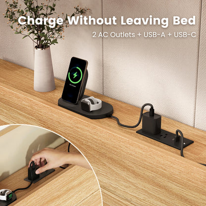 Sorel Japandi Solid Wood Platform Bed with Charging