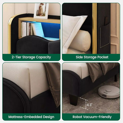 Melora Arch Headboard Velvet Upholstered Bed Frame