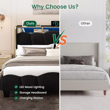 Melora Arch Headboard Velvet Upholstered Bed Frame