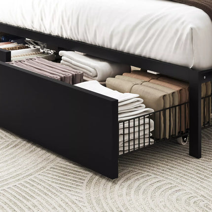 ShelfLit Bookcase Bed Frame with Hidden Headboard storage Shelvs,LED Lights & USB-C,2 Drawers