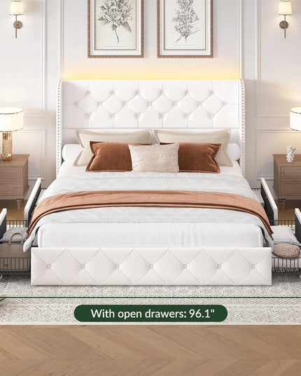 Korav Upholstered Bed Frame with Storage Drawers and LED lights