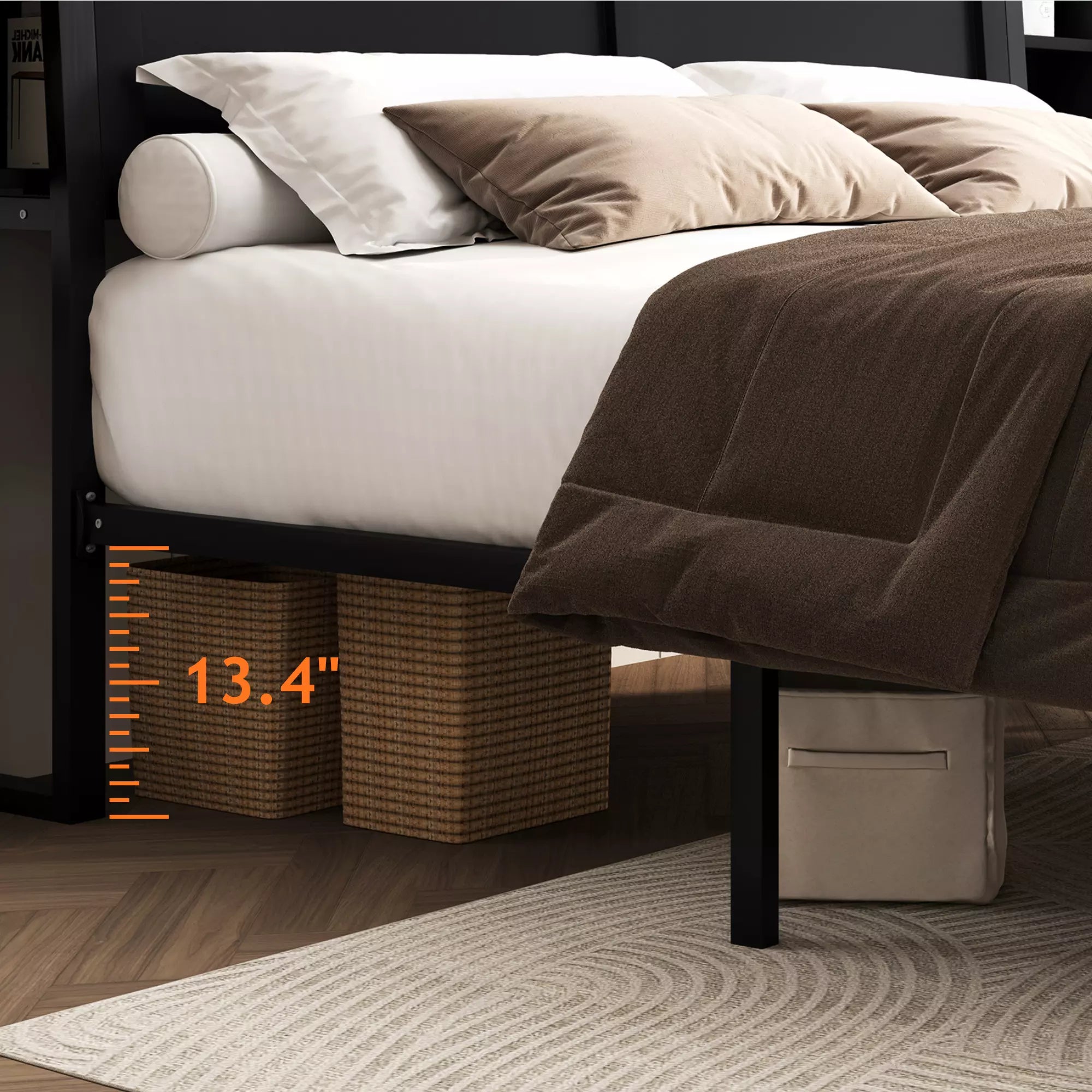 ShelfLit Bookcase Bed Frame with Hidden Headboard storage Shelvs,LED Lights & USB-C,2 Drawers