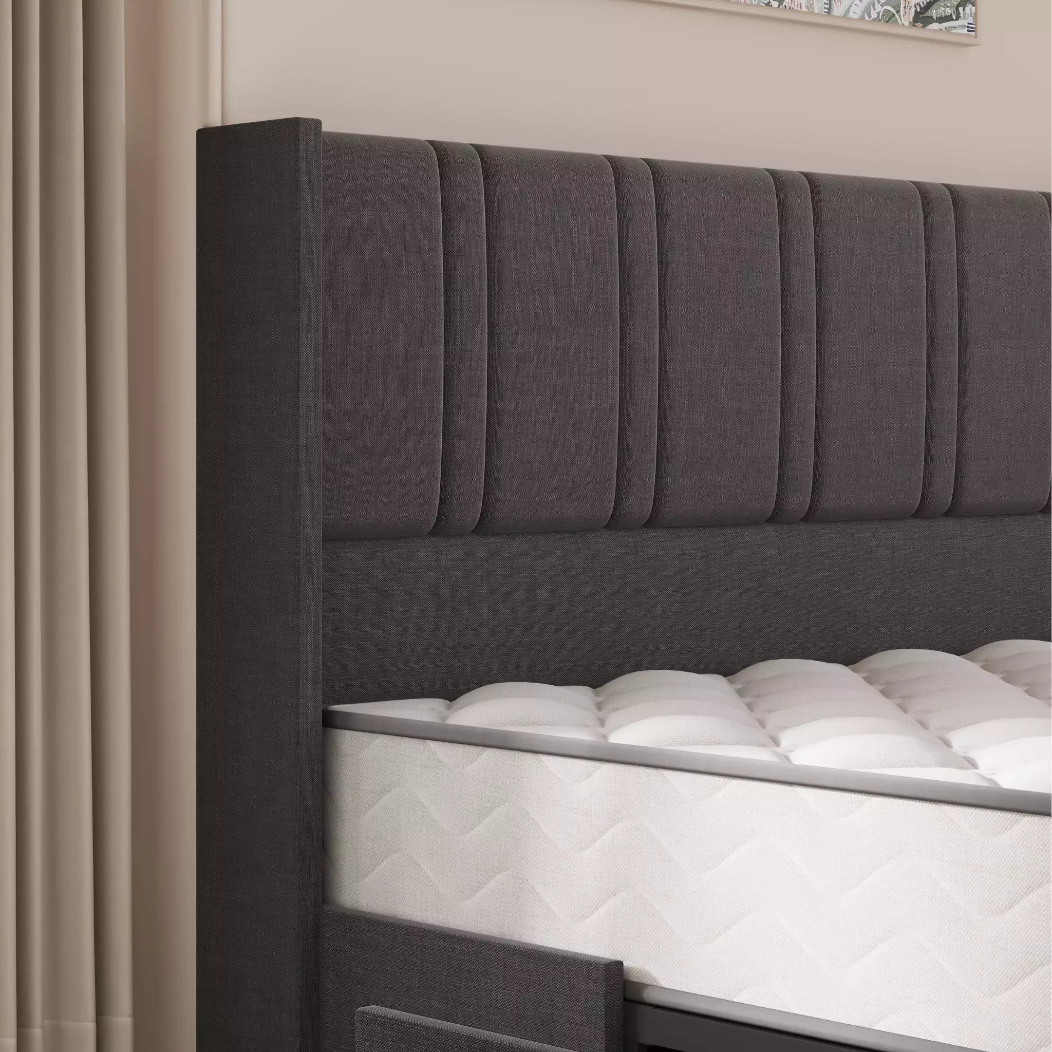 Modro Linen Upholstered Platform Bed Frame with 4 Storage Drawer