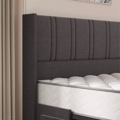 Modro Linen Upholstered Platform Bed Frame with 4 Storage Drawer